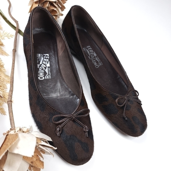 Salvatore Ferragamo Brown Black Leopard Fur Loafer Flats Sz 8½B - Picture 16 of 16
